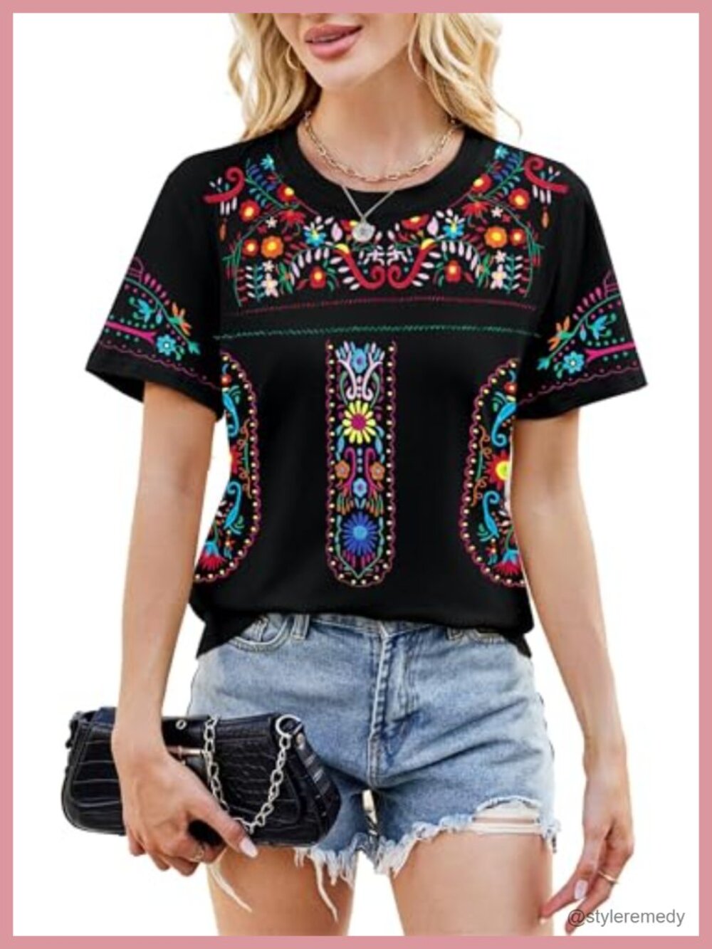 Mexican Embroidered Peasant Blouse Womens Fiesta Top Cotton Blend